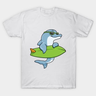 Dolphin with Sunglasses as Surfer with Surfboard T-Shirt